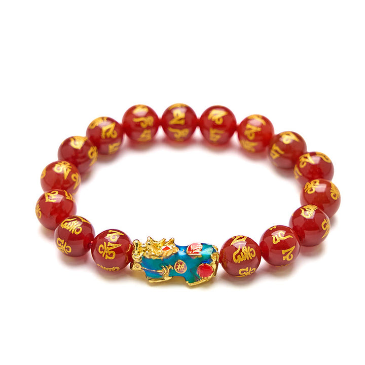 Buddha Stones Red Agate Color Change PiXiu Om Mani Padme Hum Calm Bracelet
