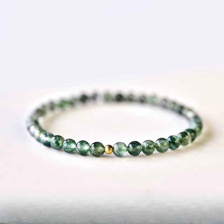 Buddha Stones Moss Agate Lucky Bead Soothing Bracelet