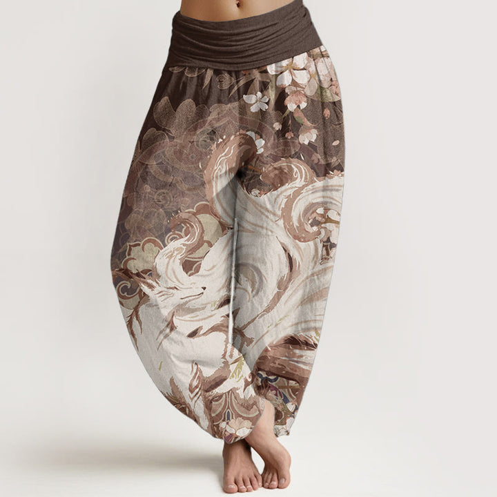 Buddha Stones Pure Cotton Fox Cherry Blossoms Women's Elastic Waist Harem Pants - SaddleBrown - US22，UK/AU26，EU54 (6XL) - image 5