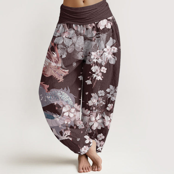 Buddha Stones Pure Cotton Casual Dragon Cherry Blossoms Women's Elastic Waist Harem Pants - Maroon - US22，UK/AU26，EU54 (6XL) - image 8