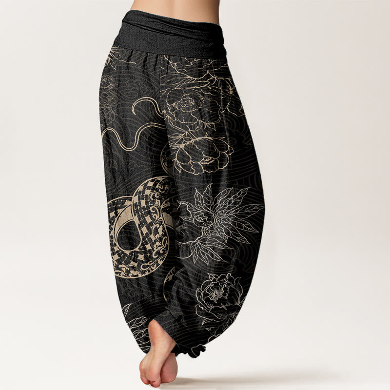 Buddha Stones Pure Cotton Snake Lotus Women's Elastic Waist Harem Pants - image 2