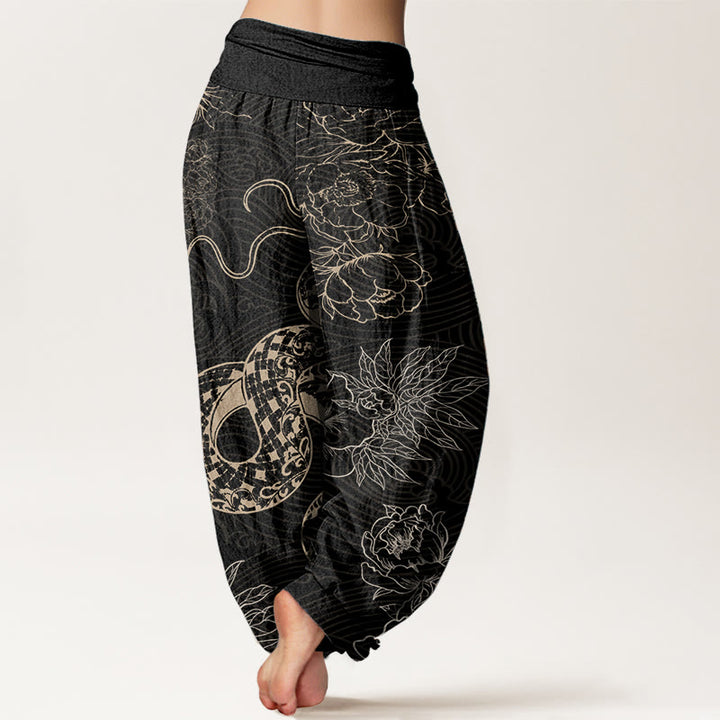 Buddha Stones Pure Cotton Snake Lotus Women's Elastic Waist Harem Pants - image 2