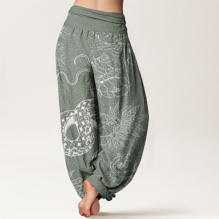 Buddha Stones Pure Cotton Snake Lotus Women's Elastic Waist Harem Pants - image 7