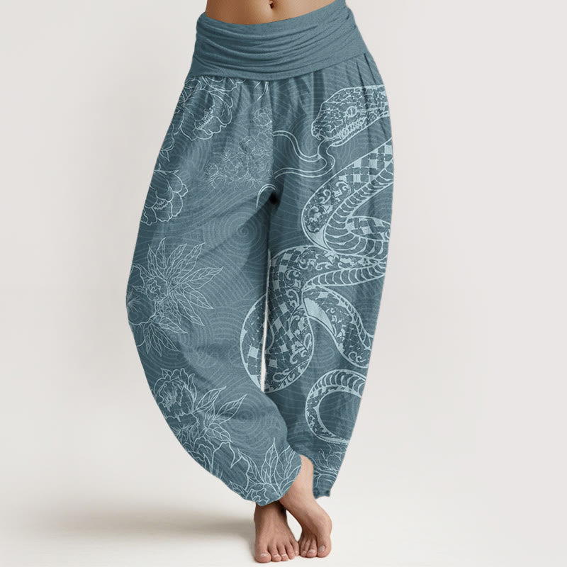 Buddha Stones Pure Cotton Snake Lotus Women's Elastic Waist Harem Pants - DarkCyan - US22，UK/AU26，EU54 (6XL) - image 8