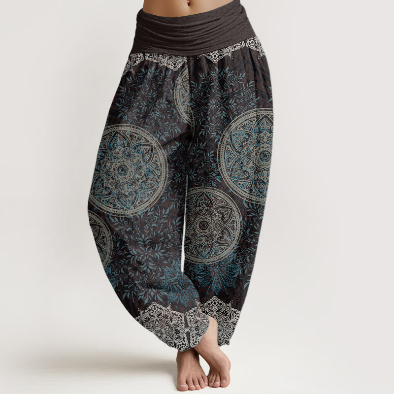 Buddha Stones Pure Cotton Mandala Pattern Leaves Women's Elastic Waist Harem Pants - Brown - US22，UK/AU26，EU54 (6XL) - image 0