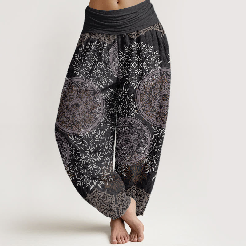 Buddha Stones Pure Cotton Mandala Pattern Leaves Women's Elastic Waist Harem Pants - DimGray - US22，UK/AU26，EU54 (6XL) - image 8