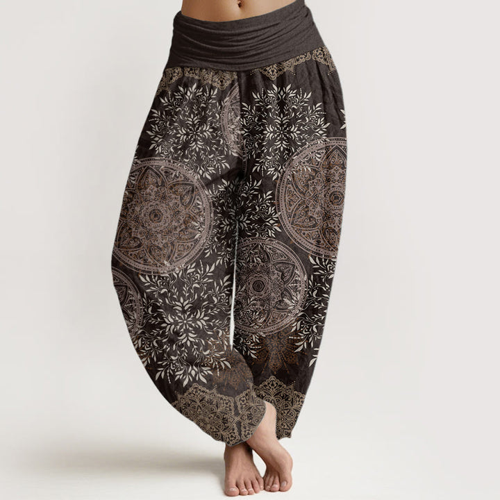 Buddha Stones Pure Cotton Mandala Pattern Leaves Women's Elastic Waist Harem Pants - SaddleBrown - US22，UK/AU26，EU54 (6XL) - image 5