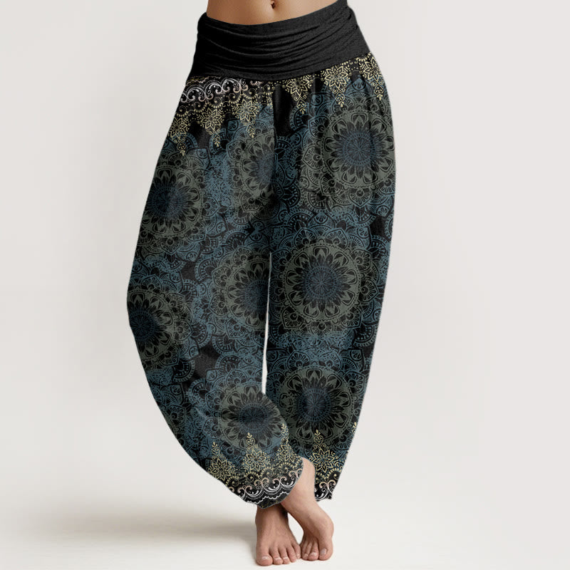 Buddha Stones Pure Cotton Triangular Mandala Patterns Women's Elastic Waist Harem Pants