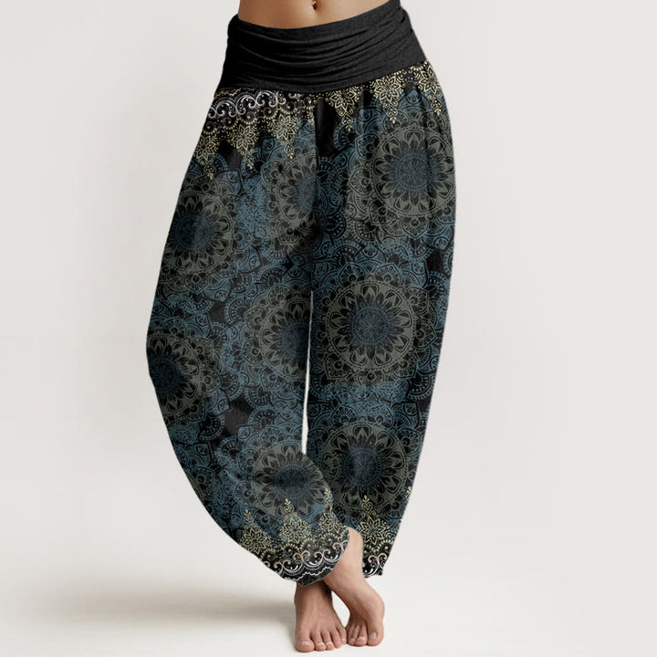 Buddha Stones Pure Cotton Triangular Mandala Patterns Women's Elastic Waist Harem Pants