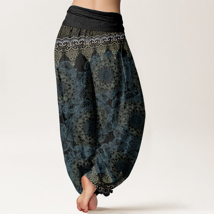 Buddha Stones Pure Cotton Triangular Mandala Patterns Women's Elastic Waist Harem Pants
