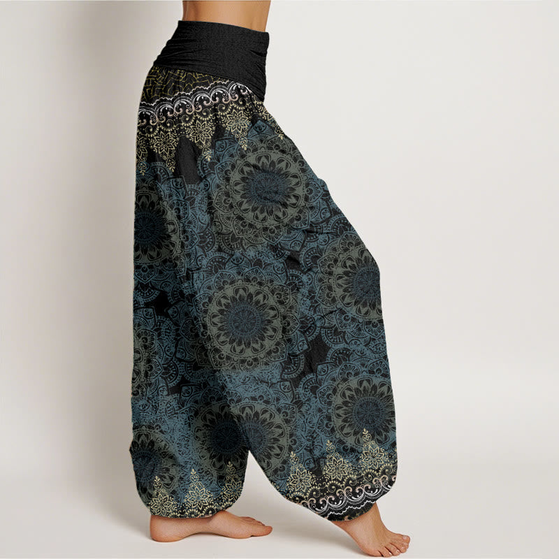 Buddha Stones Pure Cotton Triangular Mandala Patterns Women's Elastic Waist Harem Pants
