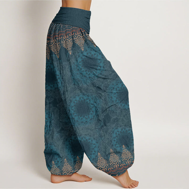 Buddha Stones Pure Cotton Triangular Mandala Patterns Women's Elastic Waist Harem Pants