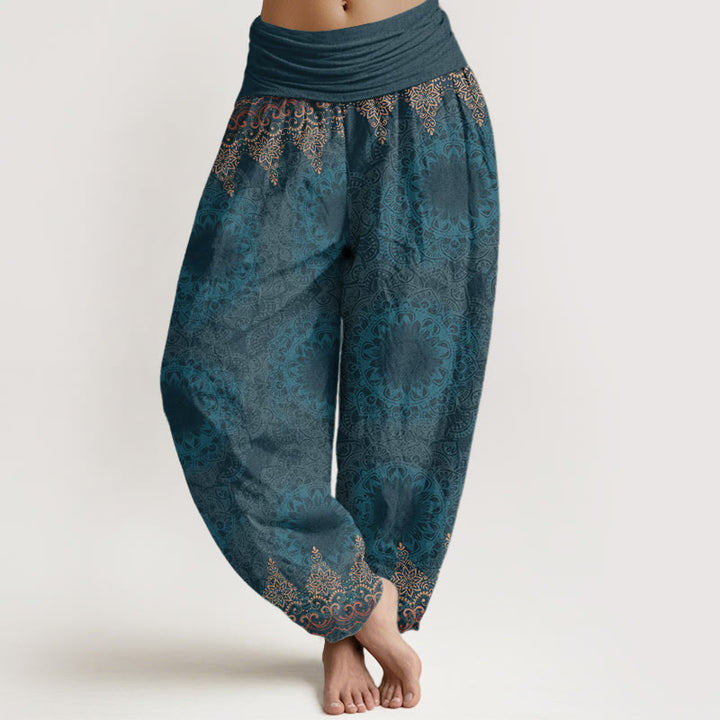 Buddha Stones Pure Cotton Triangular Mandala Patterns Women's Elastic Waist Harem Pants - DarkCyan - US22，UK/AU26，EU54 (6XL) - image 0