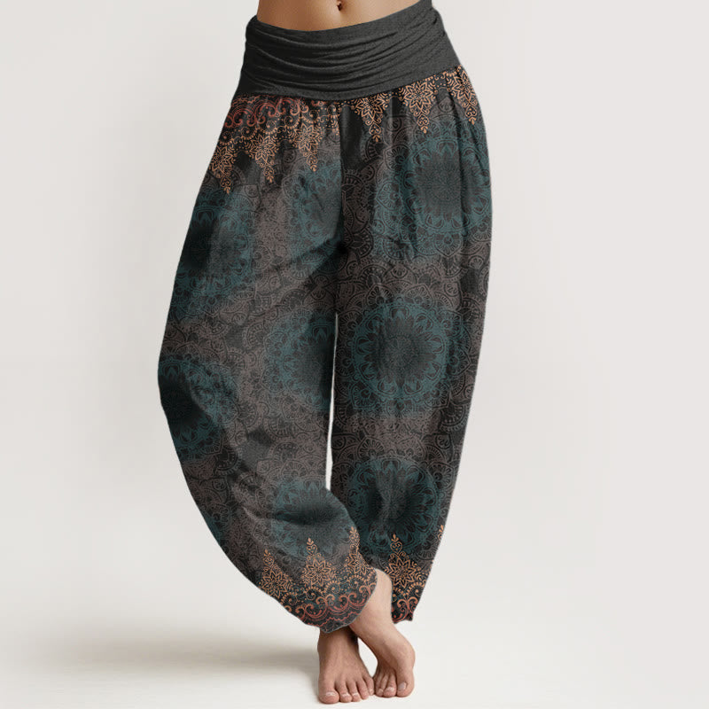 Buddha Stones Pure Cotton Triangular Mandala Patterns Women's Elastic Waist Harem Pants