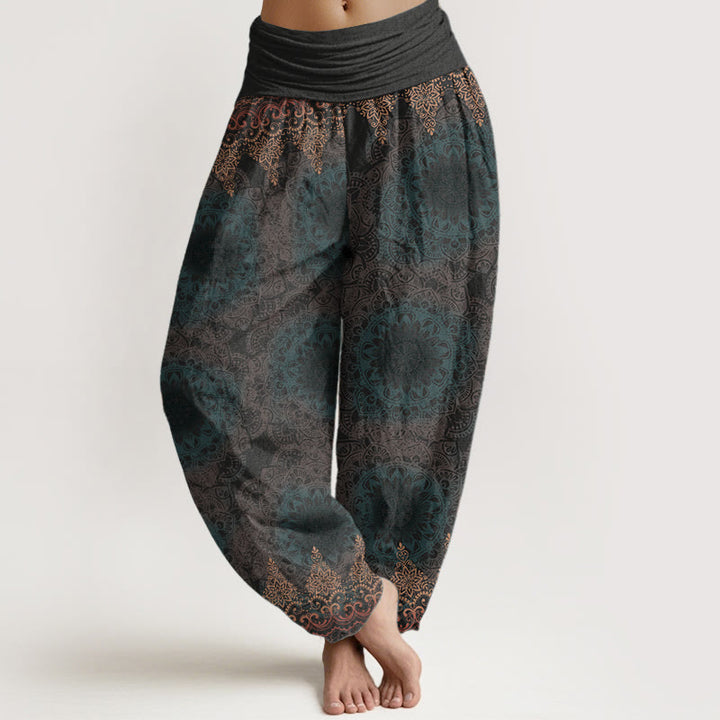 Buddha Stones Pure Cotton Triangular Mandala Patterns Women's Elastic Waist Harem Pants