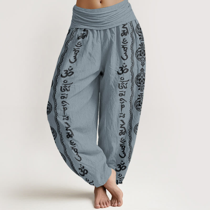 Buddha Stones Pure Cotton Mandala Om Mani Padme Hum Women's Elastic Waist Harem Pants