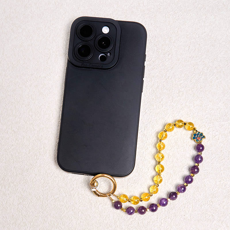 Buddha Stones Natural Amethyst Citrine Healing Key Chain Phone Hanging Decoration