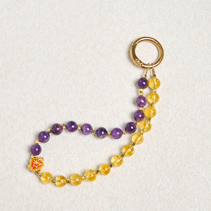 Buddha Stones Natural Amethyst Citrine Healing Key Chain Phone Hanging Decoration