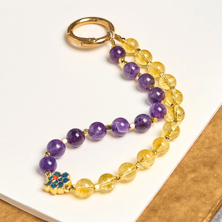 Buddha Stones Natural Amethyst Citrine Healing Key Chain Phone Hanging Decoration