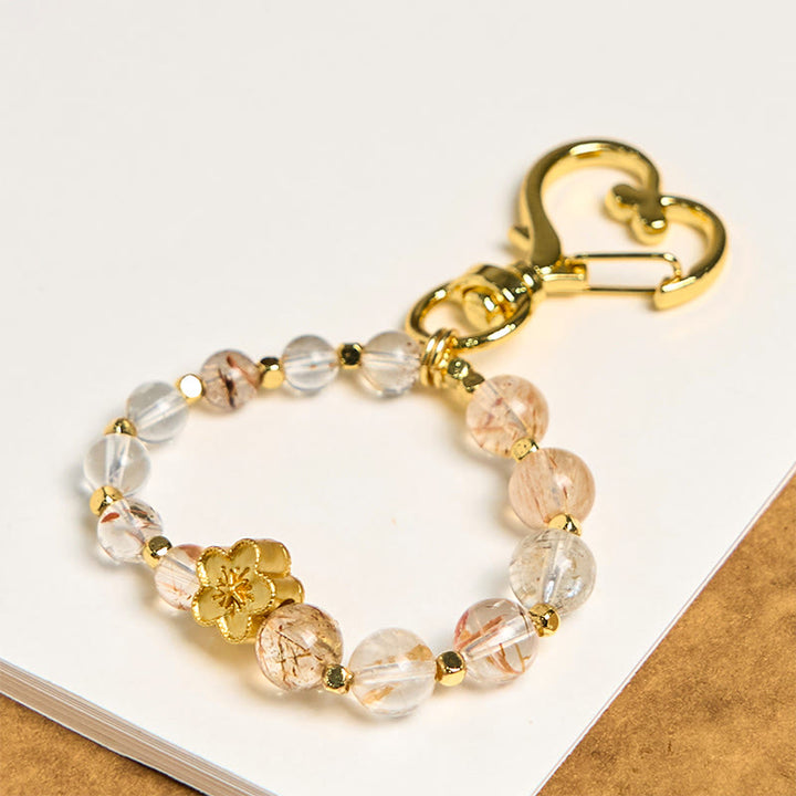 Buddha Stones Natural Super Seven Crystal Plum Blossom Spiritual Chain Bag Hanging Decoration