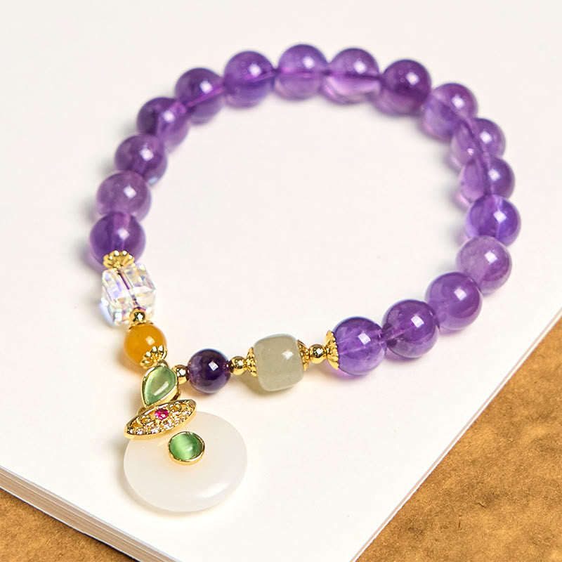 Buddha Stones Natural Amethyst Peace Buckle Charm Spiritual Bracelet