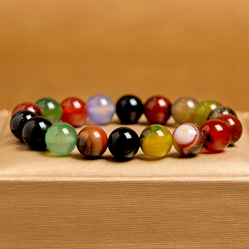Buddha Stones Natural Colorful Chalcedony Agate Harmony Bracelet