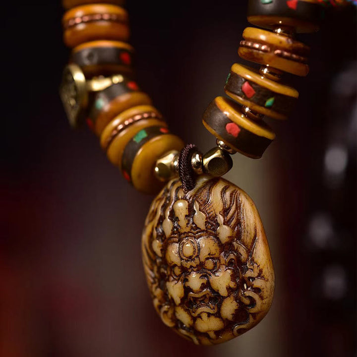 Buddha Stones Tibetan Camel Bone Dice Tassel Protection Bracelet