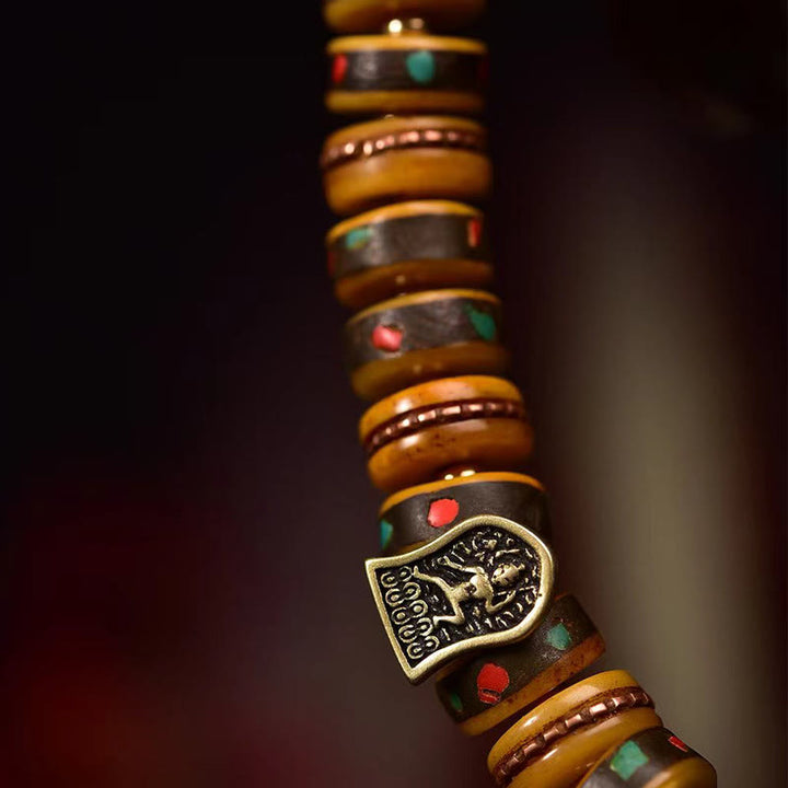 Buddha Stones Tibetan Camel Bone Dice Tassel Protection Bracelet
