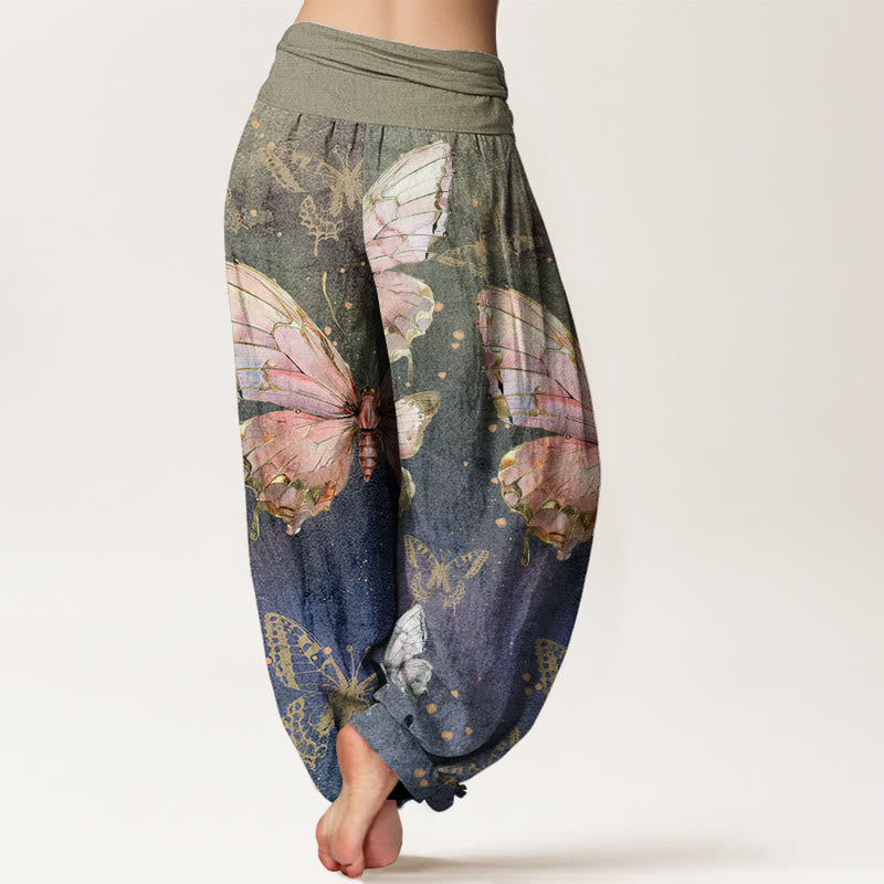 Buddha Stones Vintage Butterfly Pattern Women's Elastic Waist Harem Pants - image 2