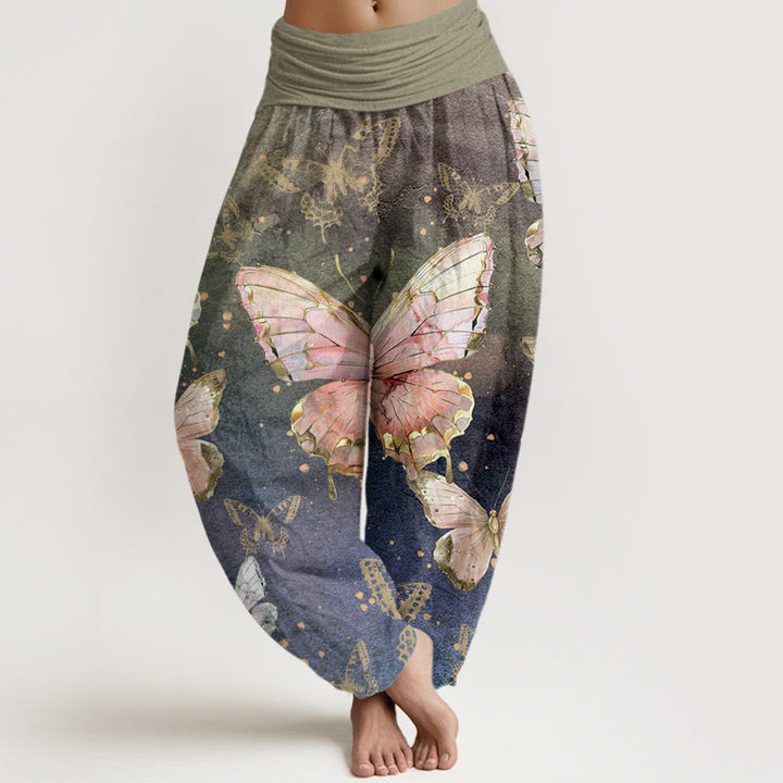 Buddha Stones Vintage Butterfly Pattern Women's Elastic Waist Harem Pants - DarkSeaGreen - US22，UK/AU26，EU54 (6XL) - image 1
