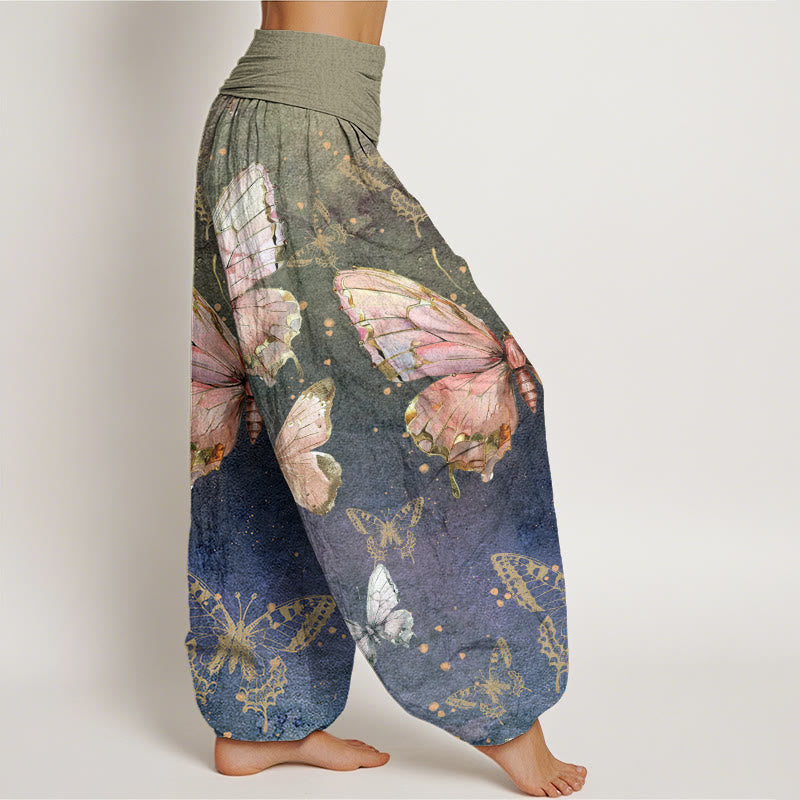 Buddha Stones Vintage Butterfly Pattern Women's Elastic Waist Harem Pants - image 3