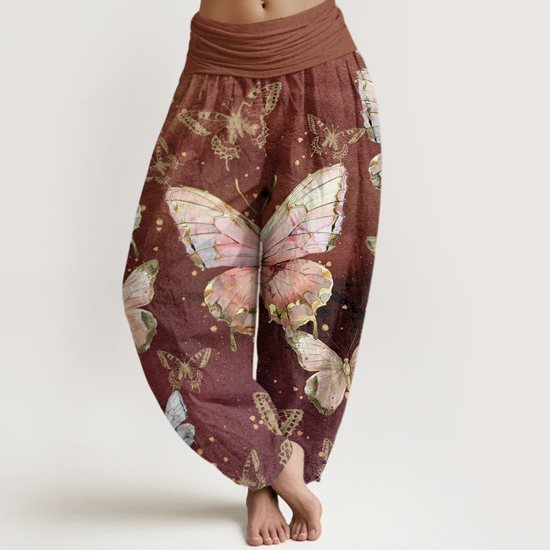Buddha Stones Vintage Butterfly Pattern Women's Elastic Waist Harem Pants - Brown - US22，UK/AU26，EU54 (6XL) - image 5