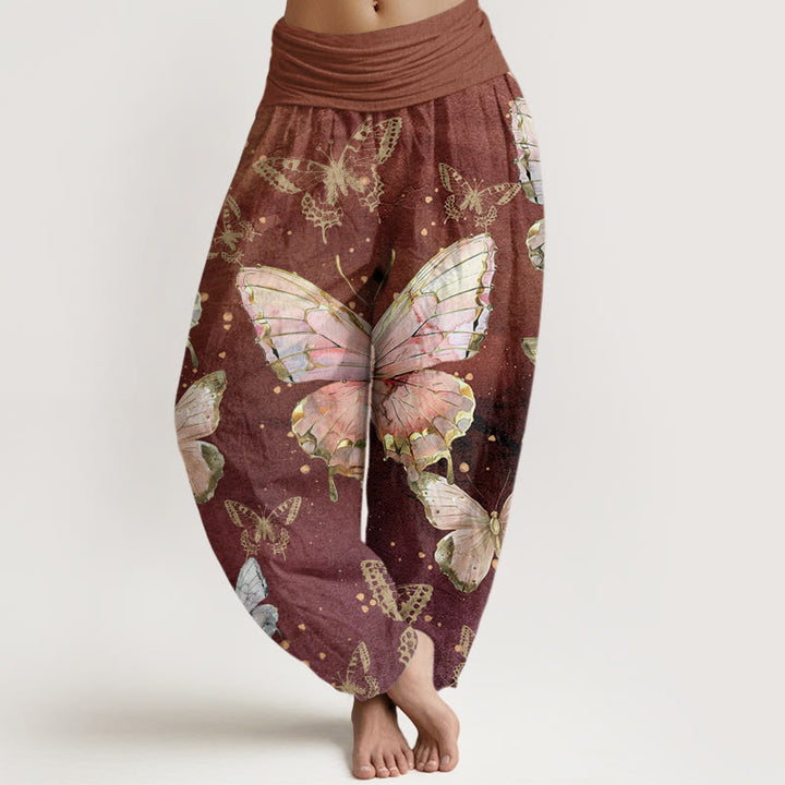 Buddha Stones Vintage Butterfly Pattern Women's Elastic Waist Harem Pants - Brown - US22，UK/AU26，EU54 (6XL) - image 5