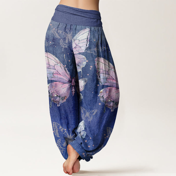 Buddha Stones Vintage Butterfly Pattern Women's Elastic Waist Harem Pants - image 9