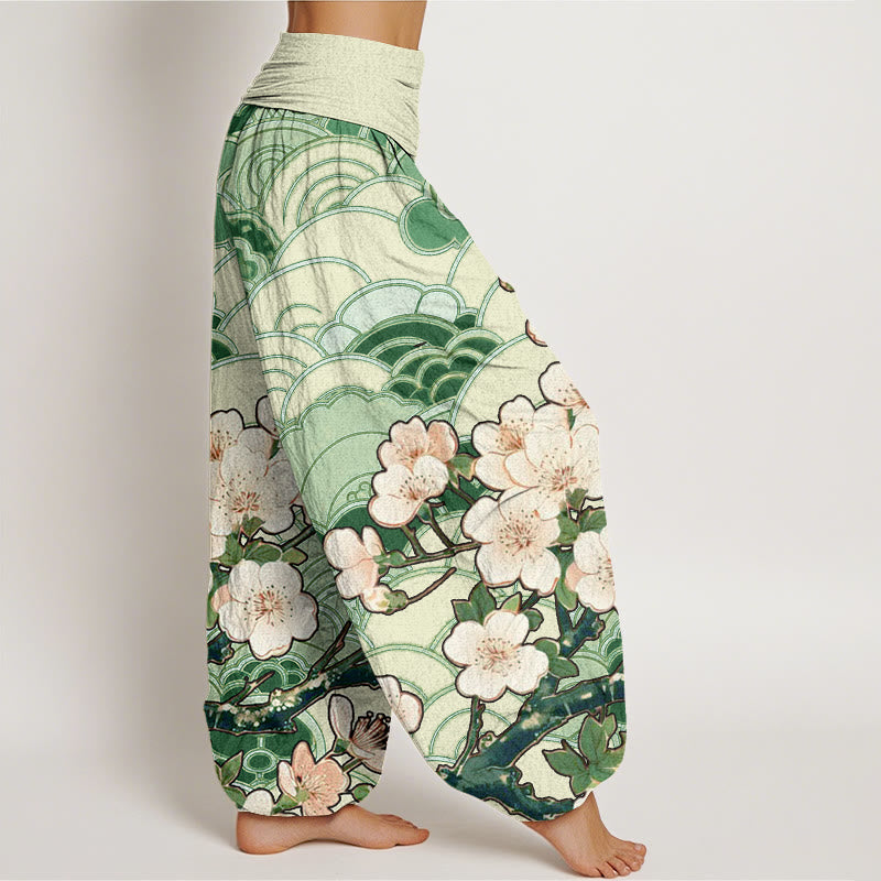Buddha Stones Cherry Blossom Wave Pattern Women's Elastic Waist Harem Pants - image 7