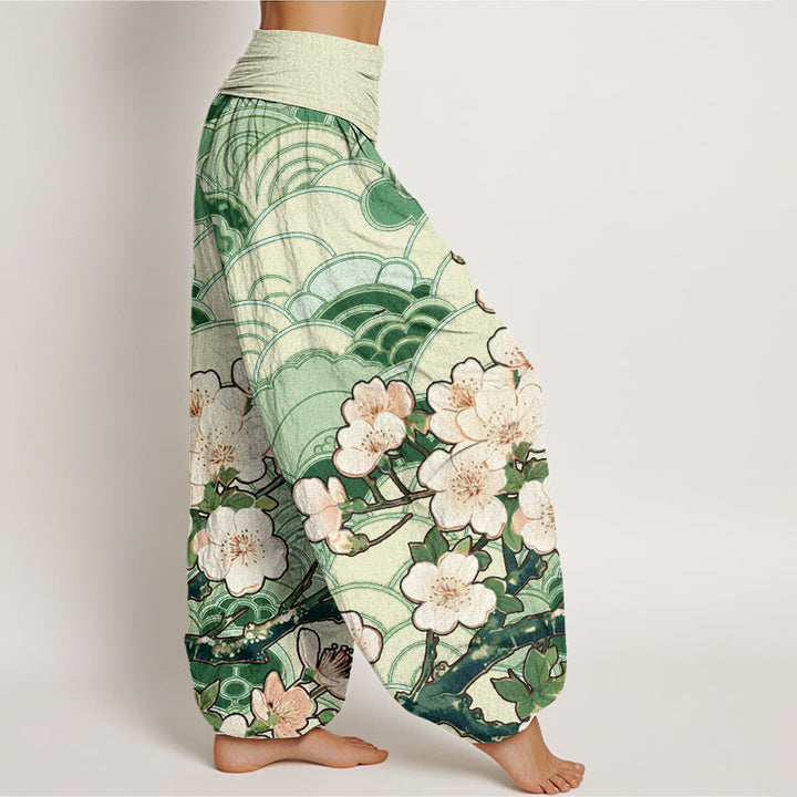 Buddha Stones Cherry Blossom Wave Pattern Women's Elastic Waist Harem Pants - image 7