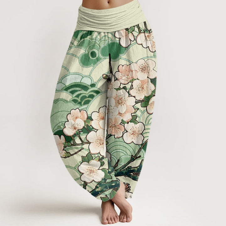 Buddha Stones Cherry Blossom Wave Pattern Women's Elastic Waist Harem Pants - ForestGreen - US22，UK/AU26，EU54 (6XL) - image 5