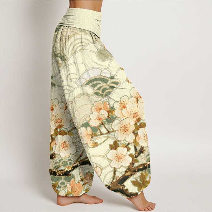 Buddha Stones Cherry Blossom Wave Pattern Women's Elastic Waist Harem Pants - image 10