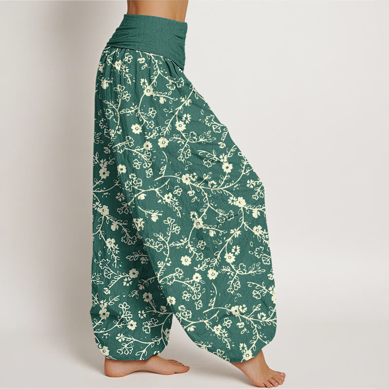 Buddha Stones Flower Branch Pattern Simple Design Women's Elastic Waist Harem Pants - image 3