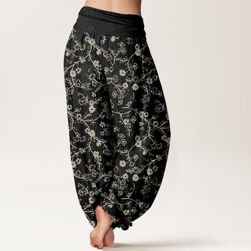 Buddha Stones Flower Branch Pattern Simple Design Women's Elastic Waist Harem Pants - image 6