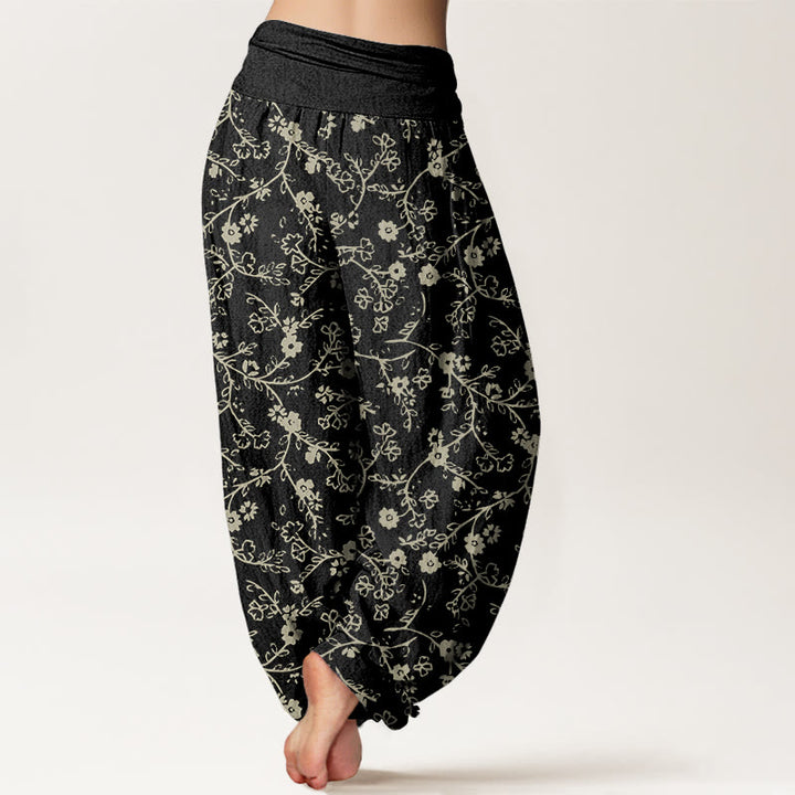 Buddha Stones Flower Branch Pattern Simple Design Women's Elastic Waist Harem Pants - image 6