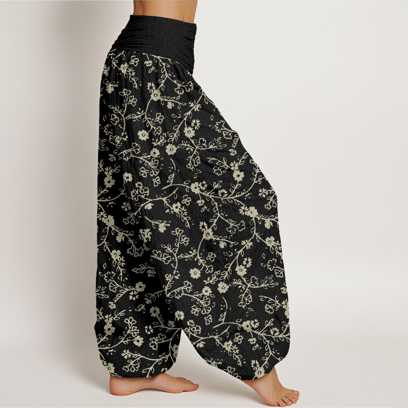Buddha Stones Flower Branch Pattern Simple Design Women's Elastic Waist Harem Pants - image 7