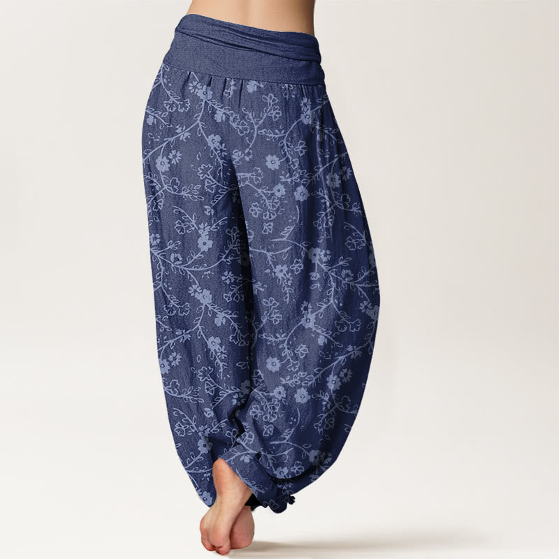 Buddha Stones Flower Branch Pattern Simple Design Women's Elastic Waist Harem Pants - image 9