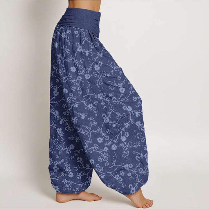 Buddha Stones Flower Branch Pattern Simple Design Women's Elastic Waist Harem Pants - image 10