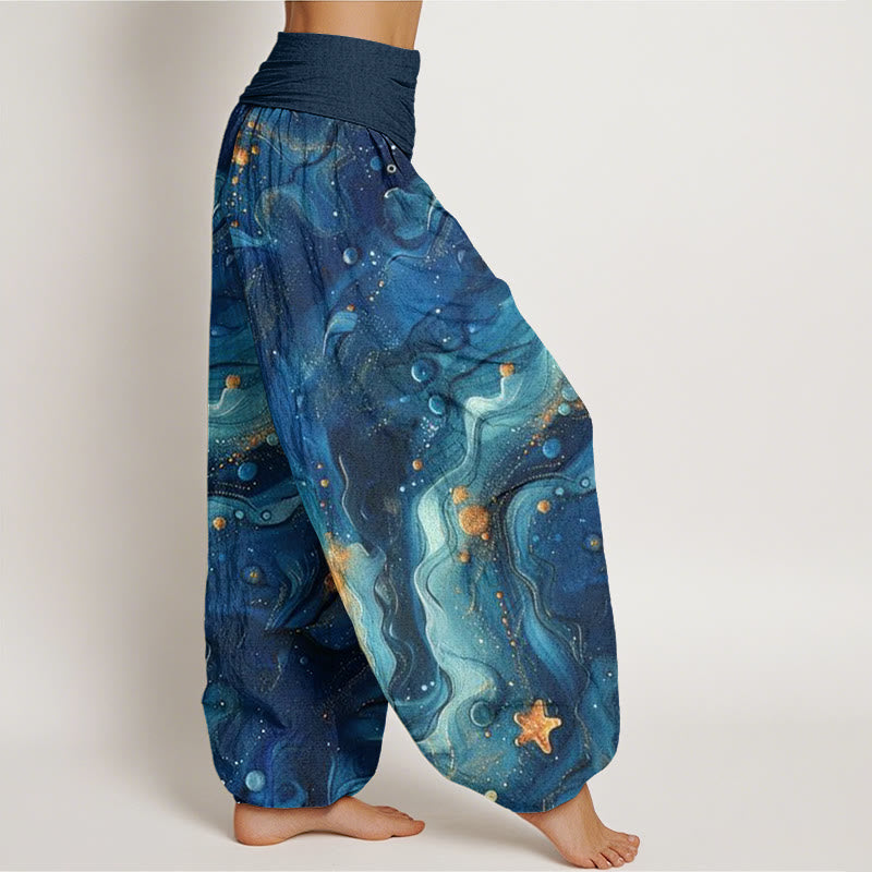 Buddha Stones Cotton Oceanic Golde Star Pattern Women's Elastic Waist Harem Pants - image 2