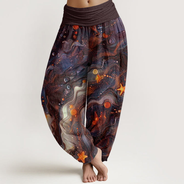 Buddha Stones Cotton Oceanic Golde Star Pattern Women's Elastic Waist Harem Pants - SaddleBrown - US22，UK/AU26，EU54 (6XL) - image 4