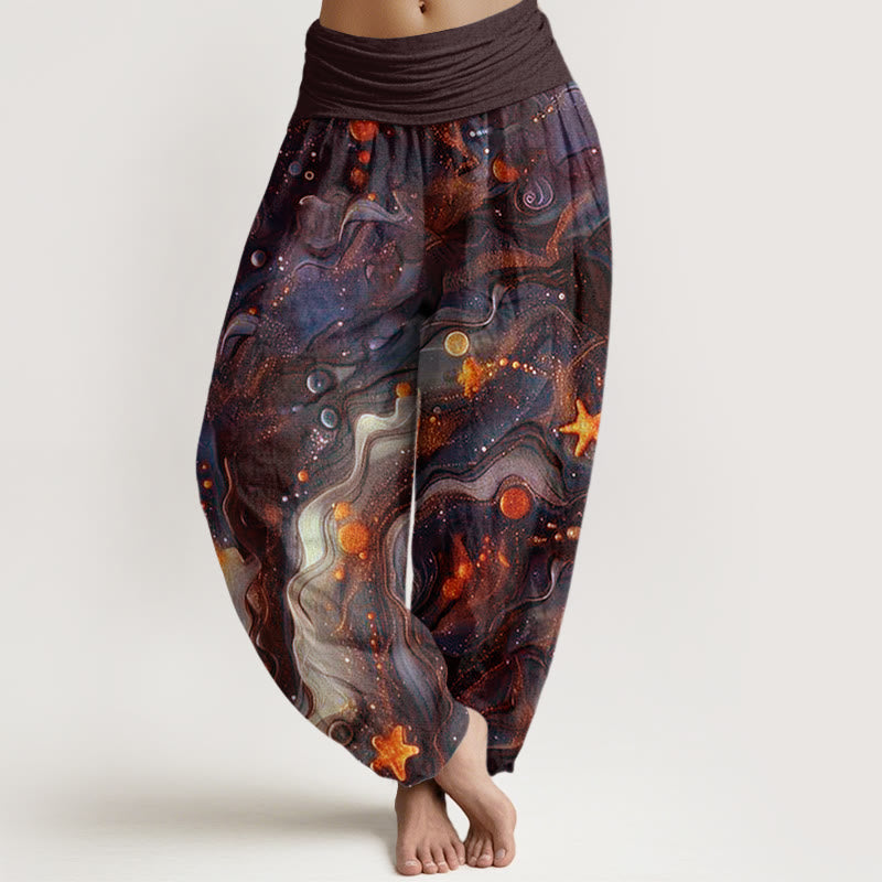 Buddha Stones Oceanic Golde Star Pattern Women's Elastic Waist Harem Pants - SaddleBrown - US22，UK/AU26，EU54 (6XL) - image 5