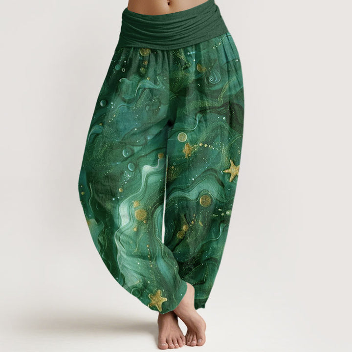 Buddha Stones Oceanic Golde Star Pattern Women's Elastic Waist Harem Pants - DarkGreen - US22，UK/AU26，EU54 (6XL) - image 8
