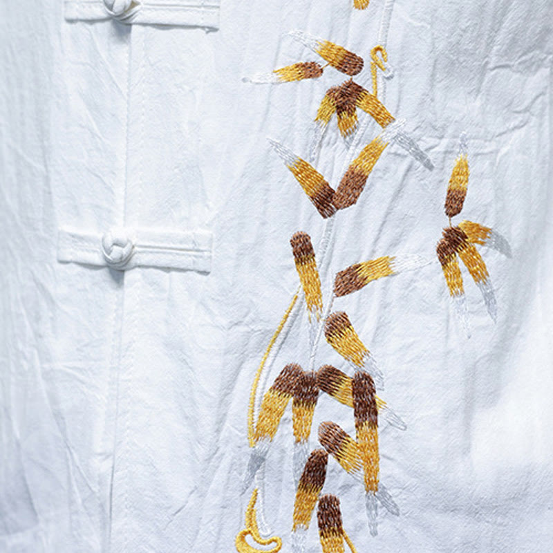 Buddha Stones Embroidery Men's  Chinese Frog-Button Three Quarter Sleeve Shirt Clothing - image 19