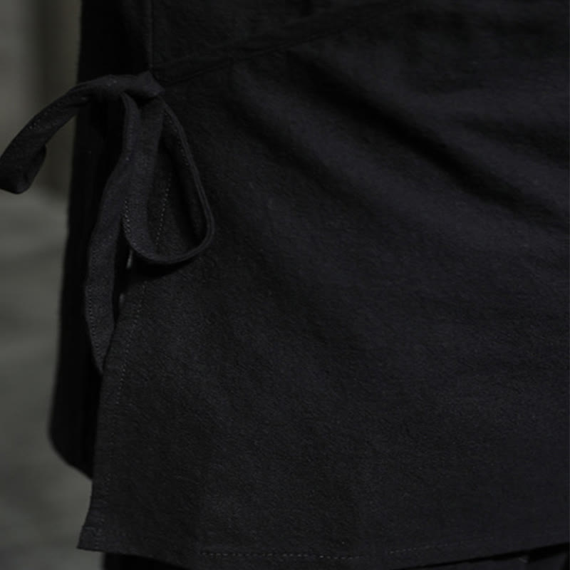 Buddha Stones Plain Lace-Up Simple Button Design Men's Long Sleeve Cotton Linen Shirt Clothing - image 10